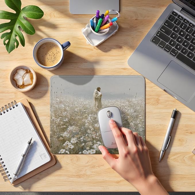 Christian Jesus Mouse Pad, Jesus and Lamb Wildflower Field Religious Faith Mouse Pads Mousepad for Home Office Dorm Computers Laptop Supplies Desk Accessories, 9.5x7.9 Inch