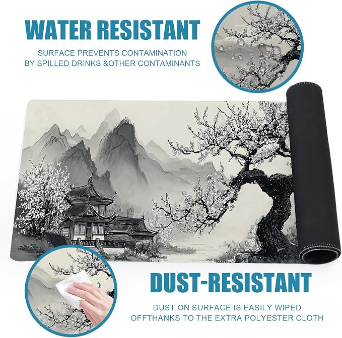 Large Mouse Pad for Desk, Gaming Mousepad XL Extended, Japanese Desk Mat Non-Slip Rubber Base, Big Computer Keyboard Mat Protector for Home&Office, 31.5x11.8in, Cherry Blossom