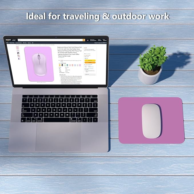 Dapesuom Small Mouse Pad, 6 x 8 Inch Thick Rubber Premium-Textured Non-Slip Portable & Washable Mini Mouse Mat for Women Men Wireless Laptops Keyboard Tray Gaming Work Computer Travel, Radiant Orchid