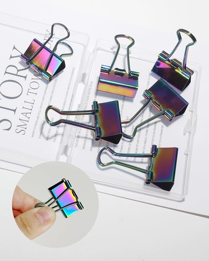 1 Inch Rainbow Paper Clamps, Medium Binder Clips for Home Office, 10 Pcs | Medium Rainbow Binder Clip, Colorful Paper Clamps, for Organizing Office Files, Folders, and Documents.