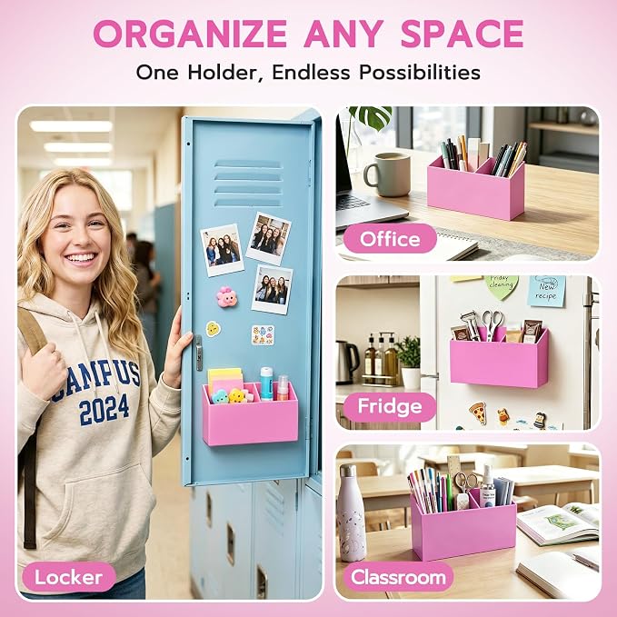 MR.MATE Magnetic Pen Holder,Pink Magnetic Marker Cup for Fridge Whiteboard | Dry Erase Marker Pencil Holder with Acrylic Cup and Strong Magnet, Non-slip Design For Refrigerator Locker Office & Classroom