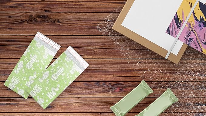 4x8 (20pcs) Green Cactus Designer Self Seal Poly Bubble Mailers Shipping Envelopes Padded Bags