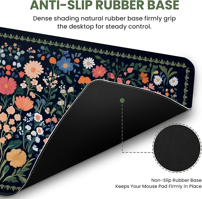 Aesthetic Desk Mat, Cute Whimsy Garden Desk Pad Protector for Work & Decor, 35.4" x 15.7", Pretty Non-Slip Extended Mouse Pad for Office or Home