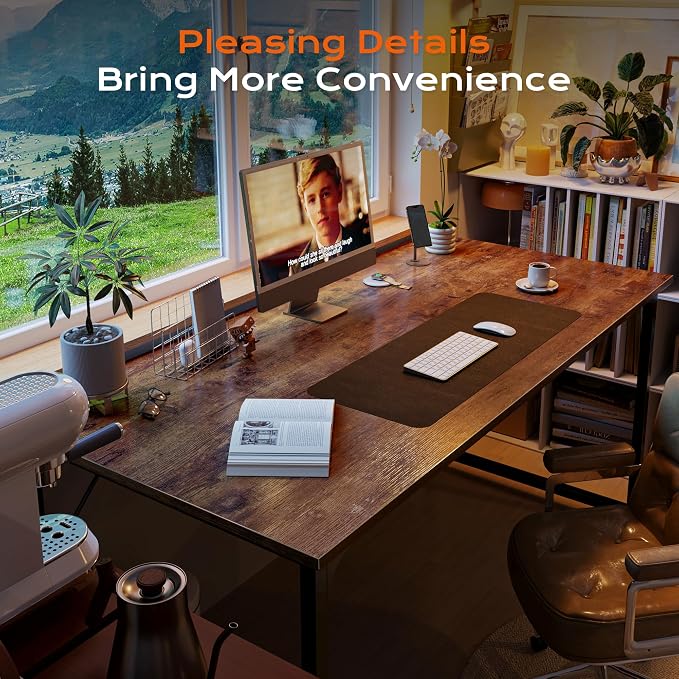 55 X 24 Inch Computer Desk with Deeper Desktop, Gaming Office Writing Work Desk for Home Office, Study, Bedroom, Work from Home, Metal Frame, Rustic Brown