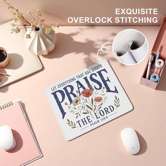 Praise The Lord Christian Mouse Pad 9.5x7.9,Christian Office Decor | Boho Floral Psalm 150:6 Bible Verse Religious Mouse Pads Mousepad for Home Office Dorm Computers Laptop Desk Accessories