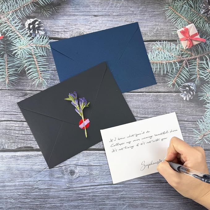 A7 Envelopes 30 Pack Black 5x7 V Flap Thick Invitation Envelopes | 150gsm,for 5x7 photos,cards,wedding,birthday,graduation,party,announcements,baby shower,holiday mails,with Stickers