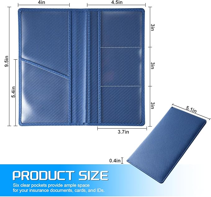 JUSTTOP 1Pack Car Registration and Insurance Holder,Car Document Holder for Cards License with Magnetic Shut,Vehicle Glove Box Car Organizer for Documents, Cards, License(Carbon Fiber Blue)
