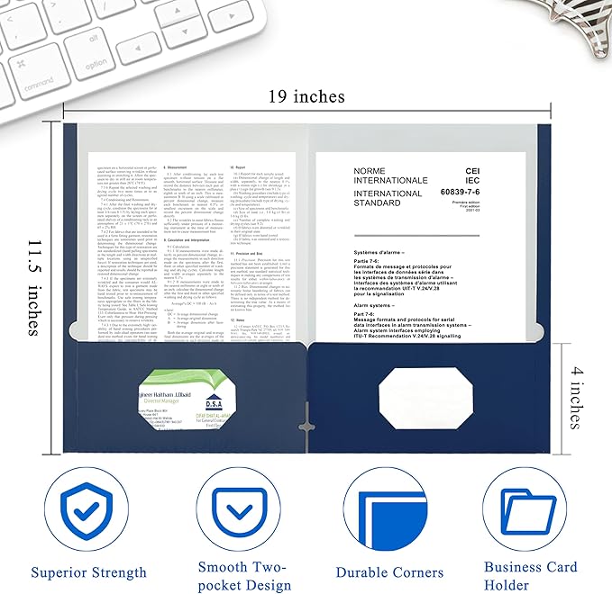 Zzrywuty File Folders with Pockets Letter Size,50-Pack Paper Folders with Card Slot,Blue Two Pocket Folders for School Students,Businessmen,Home and Office Workers