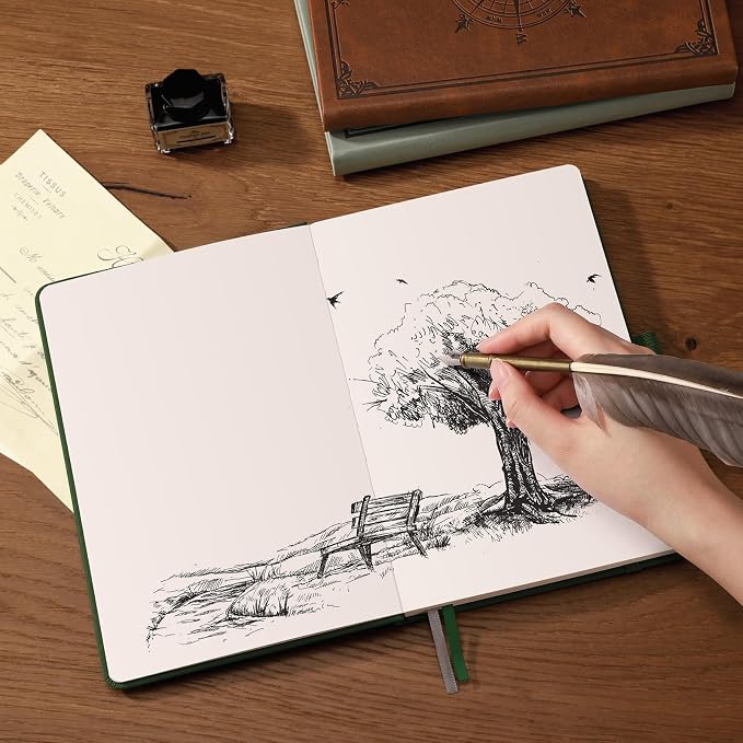 AHGXG Blank Journal Notebook, 192 Pages, A5 Medium Size (5.7'' x 8.3'') | Leather Hardcover, 100 GSM Thick Paper, for Sketching, Drawing, Painting (Black)