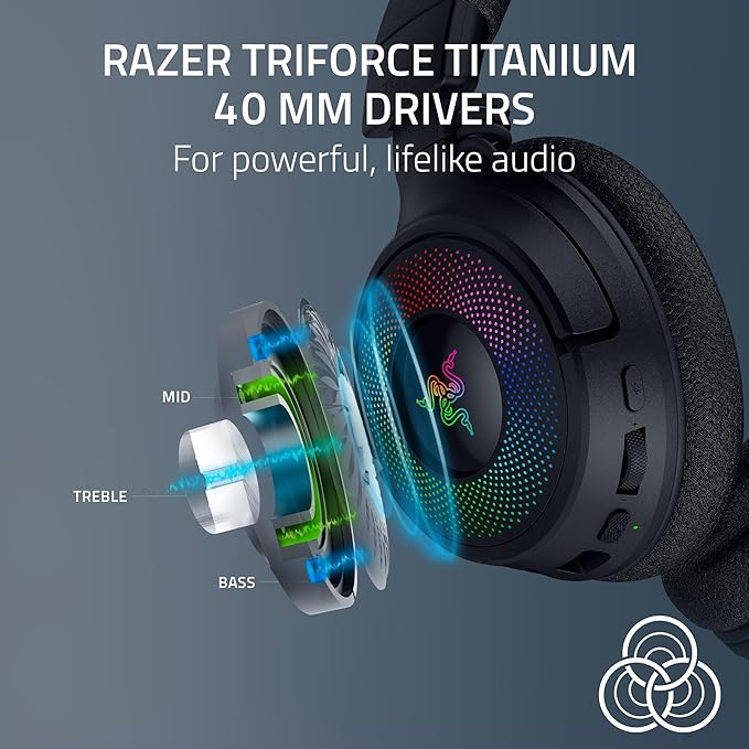 Razer Kraken V4 Wireless Gaming Headset: 2.4GHz, Bluetooth, USB - Super Wideband Mic - 40 mm Drivers - 9 Zone RGB Lighting - for PC, Mac, PS5, Nintendo Switch 2, Steam Deck, Smartphone - Black
