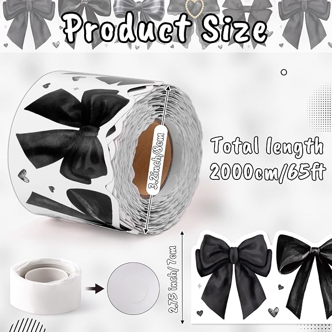 BeYumi Black Bows Border Trim - 65ft Back to School Watercolor Black Bow Coquette Rolled Border Trim Watercolor Bulletin Board Classroom Office Chalkboard Kindergarten Elementary Home Party Decor