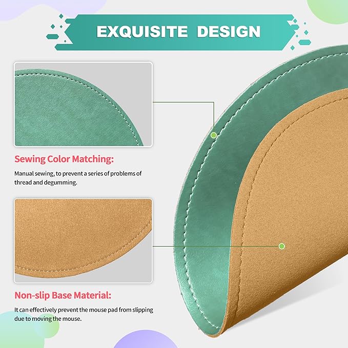Mouse Pad，Round Mouse Pad，PU Mouse Pad，Leather Mouse Pad with Stitched Edge Micro-Fiber Base with Non-Slip Waterproof，Mouse Pad for Computers，Laptop，9 x 9 Inch (Turquoise)