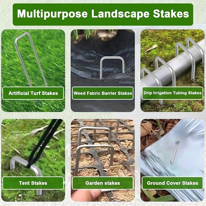 Landscape Staples 6 Inch Galvanized Anti-Rust Garden Stakes 11 Gauge | 200 Pack Sod Yard Pins Heavy Duty Lawn Stake for Fence, Weed Barrier Fabric, Ground Cover, Ground Decorations, Chicken Wire