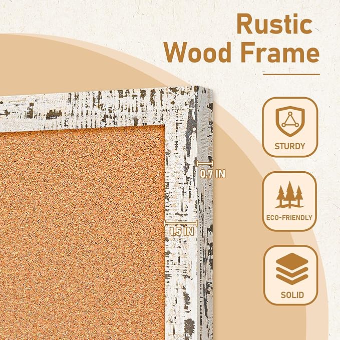 DOLLAR BOSS Cork Board, 24" X 18" Birch Bark Framed Bulletin Board | Decorative Pin Board, Wall Hanging Notice Board, For Office & Home Decor Memo Display, With Pins
