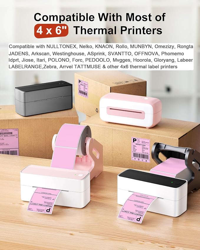 Phomemo 4x6 Thermal Shipping Labels Fan-Fold 500 PCS Adhesive Address Paper | Compatible with JADENS/NULLTONEX/Nelko/KNAON/Phomemo/Rollo/MUNBYN/Omezizy/Rongta and Other 4x6 Label Printers, No BPA and BPS