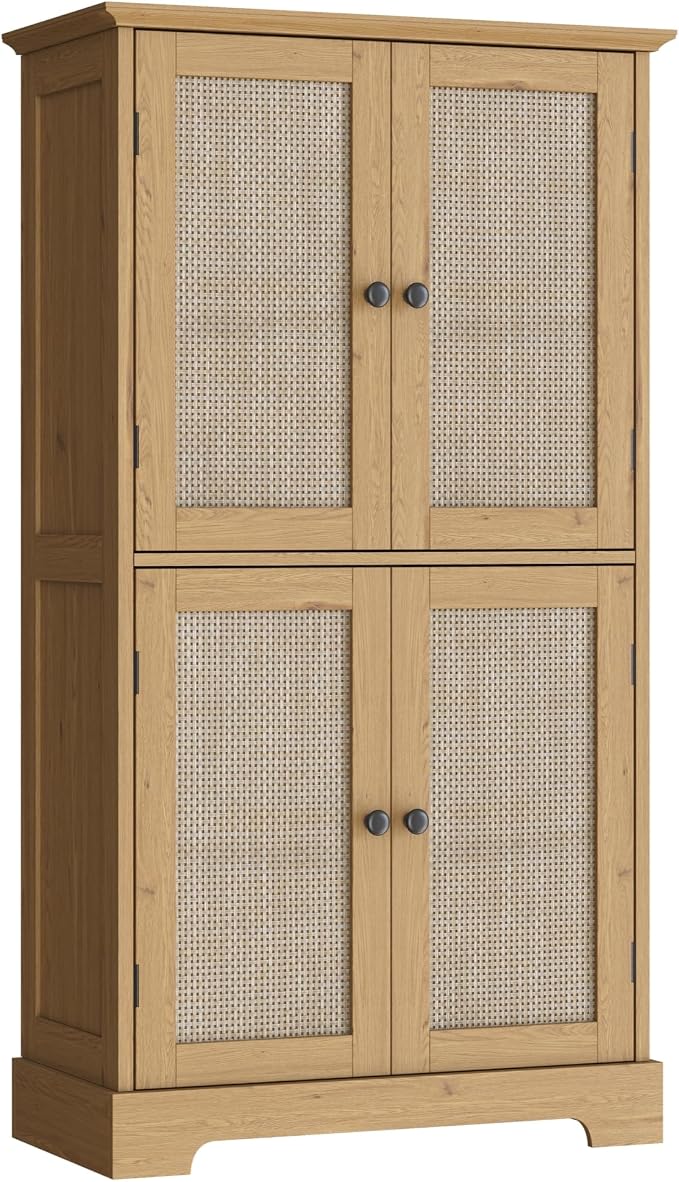 ChooChoo Bathroom Floor Cabinet with Adjustable Shelves | Bathroom Storage Cabinet, 4 Doors, Freestanding Cupboard for Living Room, Rustic Oak