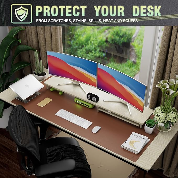 K KNODEL Extra Large Desk Mat, Leather Mouse Pad (47.2"x23.6", Brown) | Desk Pad, Keyboard Pad, Computer and Laptop Mat, Desktop Protector and Cover, Writing Pad and Blotter for Home Office