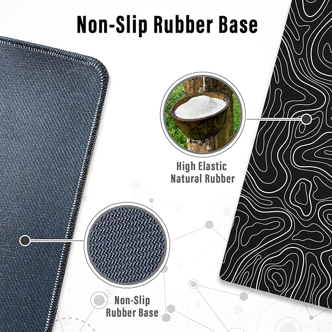Ovenbird Large Gaming Mouse Pad with Stitched Edges, Minimalist Topographic Map Mouse Pad, Extended XL Mousepad with Anti-Slip Base, Cool Mouse Pad for Keyboard and Mouse, 35.4 x 15.7 in, Black