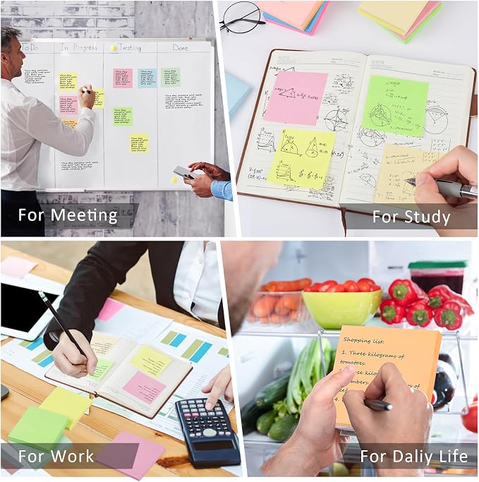 SACATR 100 Sheet/Pad Sticky Notes, 30pad,3x3 inches,Total 3000 Sheet | Add 100 Sheets Per Pad, 10 Bright Color,Strong Adhesive Leaves No Residue,Ideal for Office Bulk Purchase