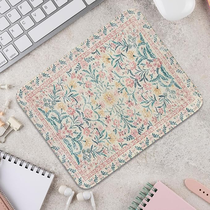 UTELKA Retro Pink Mouse Pad, Cute Mouse Pads, Boho Flroal Mousepad 10x8 | Boho Travel Mouse Pad, Rug Mouse Pad,Travel Carpet Mouse Pads For Women Girls, Pink Mouse Pads For Desk