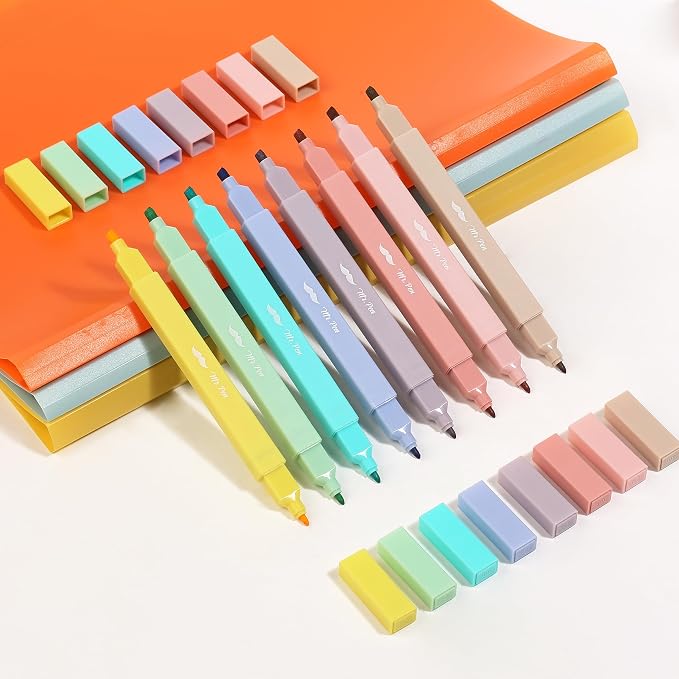 Mr. Pen- Dual Tip Aesthetic Highlighters, 8 pcs, Chisel & Fine Tip | Cute Highlighters Assorted Colors for Journaling, Highlighting, Underlining, Fast Dry, Back to School Supplies