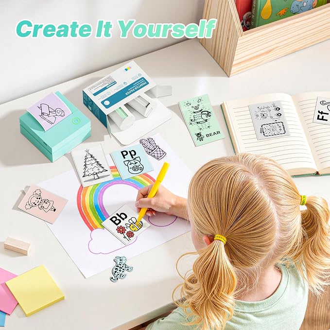 Mini Sticker Printer, PM290 Sticker Maker Machine with 3 Roll Paper | Good Quality, Portable, Smart AI APP, Mini Printer for Study, Gifts for Girls Boys, Back to School Supplies for Teachers