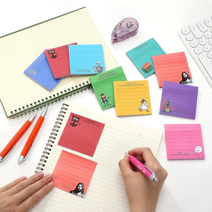 9 Pads Funny Sticky Notes, 3x3 Inch Cute Stick Notepads | Adhesive Memo Notes Pad, Coworker Gifts, Office Supplies Decor, Desk Accessories for Students, Teacher, Meeting