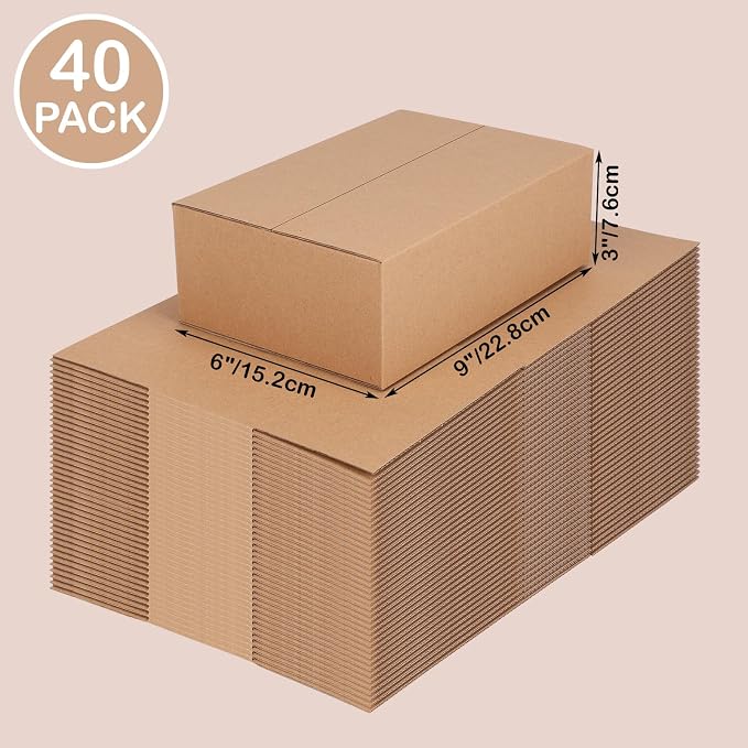 EdenseeLake 40 Pack 9x6x3 inches Shipping Boxes Small Cardboard Boxes for Packing, Moving, Mailing, Brown