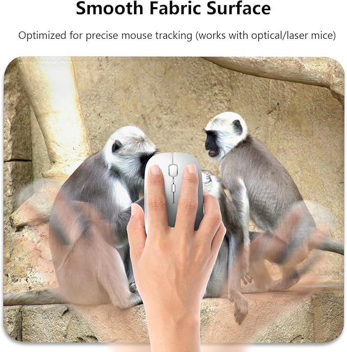 Gray Langur Monkeys Grooming Wildlife Primate Mouse Pad, Nature Desk Mat | Cute Stitched Mousepad, Anti-Slip Base Smooth Surface, 9.5 x 7.9 Inches