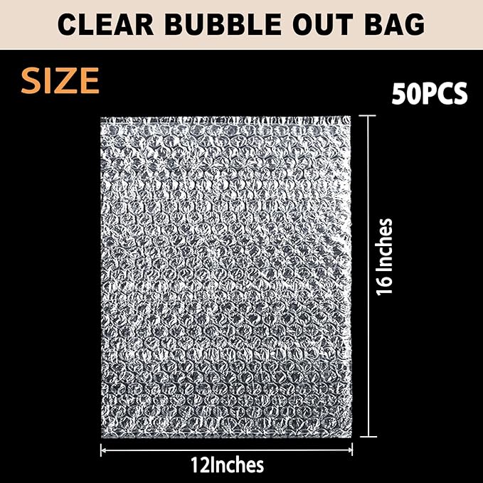 50PCS 12x16 Inch Bubble Pouch Wraps, Clear Bubble Out Bags for Packing, Double Walled Shockproof Foam Cushioning Bags for Moving and Shipping Fragile