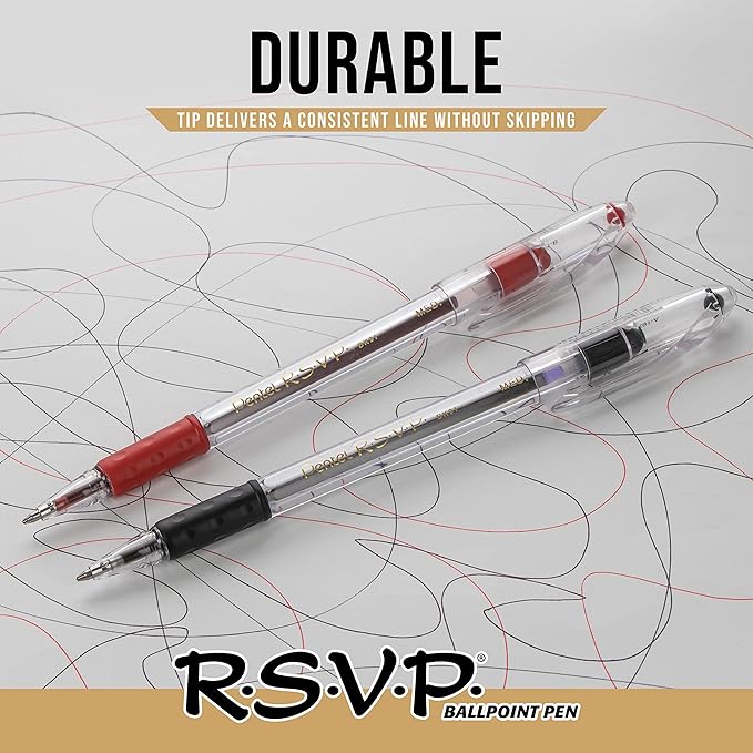 Pentel RSVP Ballpoint Pen, Fine Line, (0.7mm), Black Ink (BK90-A),12 Count (Pack of 2)