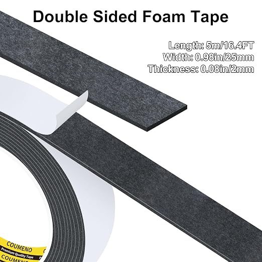 Heavy Duty Double Sided Tape, Black Foam Tape,1 in X 16.4 ft | High Tack Strong Adhesive Foam Mounting Tape, Weatherproof Sealing Foam Tape, Easy Peel & Stick for Home Office School