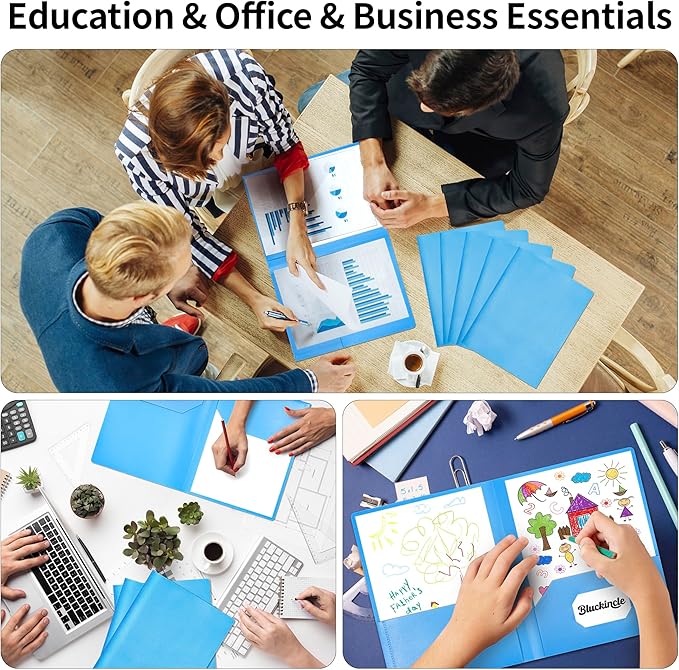 6 Pack Folders with Pockets Blue, 2 Pocket Plastic Folder with Pockets for School File Folder for Documents Letter Size with Business Card Slot Back to School Office Teacher Supplies