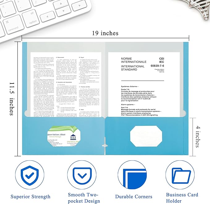 Zzrywuty File Folders with Pockets Letter Size,50-Pack Paper Folders with Card Slot,Light Blue Two Pocket Folders for School Students,Businessmen,Home and Office Workers