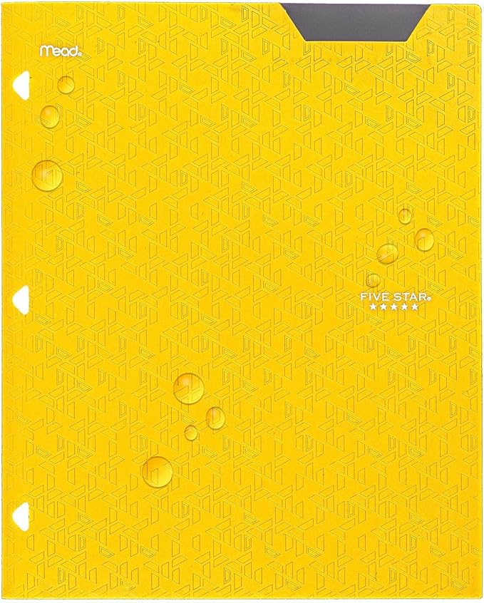 Five Star 2-Pocket Folder, 4 Pack, Plastic Folder with Stay-Put Tabs, Fits 3-Ring Binder, Holds 8-1/2" x 11" Paper, Tidewater Blue, White, Amethyst Purple, Harvest Yellow (38065)
