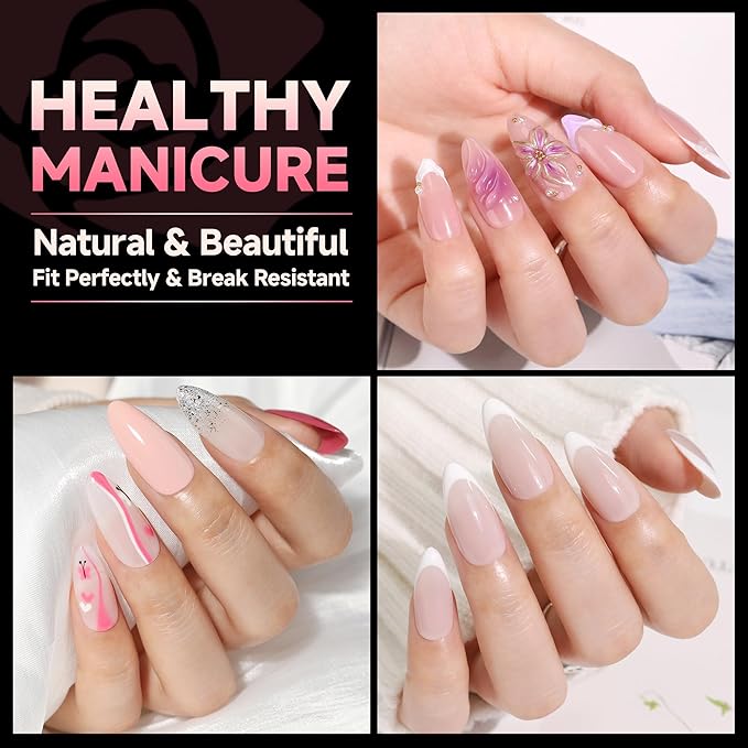 UNA GELLA Medium Almond Nail Tips, 12 Sizes Gel Nail Tips Almond Shape, 120Pcs Pre-file Soft Gel Nails Tips Clear Acrylic Fake Nails Full Cover Nails Tips for Nail Extensions DIY Salon Long Lasting