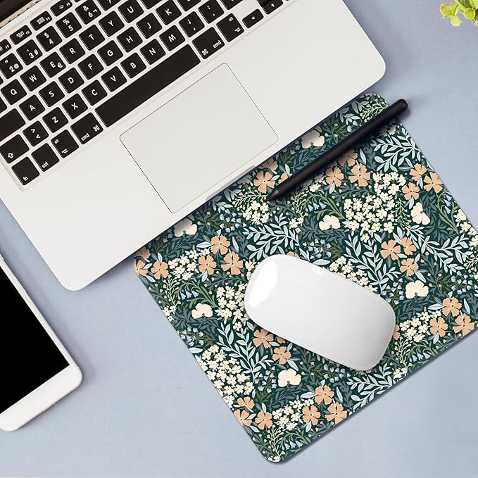Mouse Pad with Stitched Edges - Cute Floral Mousepad Set for Women, 9.25 x 7.75 inch Washable Desk Pad, Non-Slip Rubber Base, Office Home Laptop Accessories - Vintage Garden-2 Pack