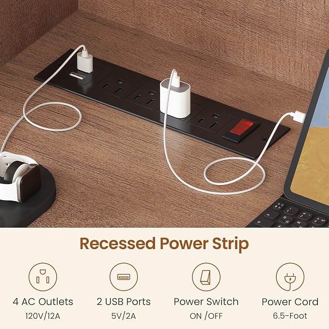 SEDETA 61" L Shaped Office Desk with Drawers and Storage, Light Brown | Computer Desk with Storage Shelves and Power Outlet, Corner Gaming Desk with LED Light and Display Cabinet for Home Office