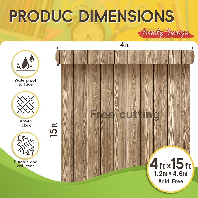 4x15ft Wooden Plank Bulletin Board Fabric Roll, Wall Decor | No pinholes, sound-absorbing, flexible DIY sizing, office culture wall, home message center, creative mood board