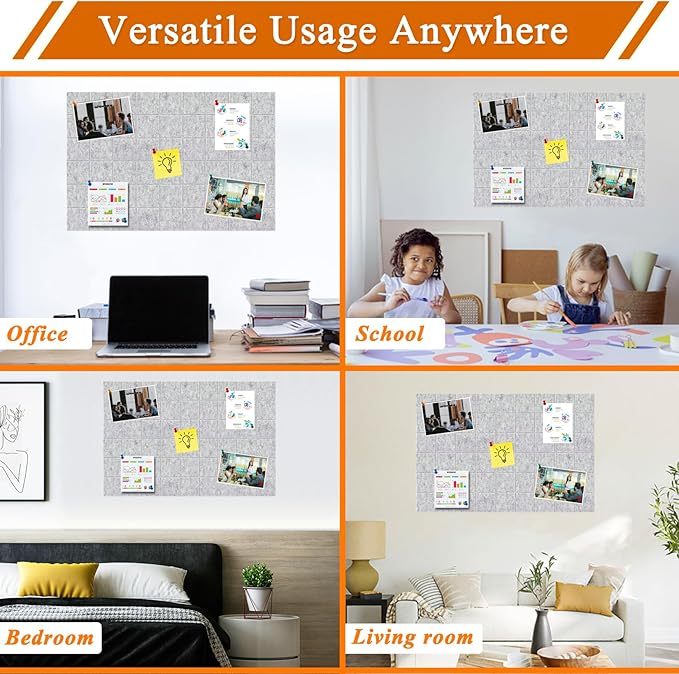 Large Square Felt Cork Board Tiles, Self Adhesive DIY Felt Bulletin Board Pin Board with 35 Pushpins for Office School Home Wall Decor Stickers Memos Photos Display (Light Grey)
