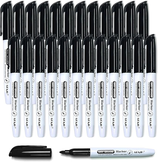 SFAIH Black Dry Erase Markers Fine Tip - 24 Pack Whiteboard Markers For High-Volume Offices, Schools, Conference Rooms | Bulk Pack of Low-Odor