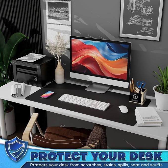 K KNODEL Large Desk Protector Mat and Pad for Office (Black, 17" x 35.4") | Waterproof Desk Mat, Desk Pads and Blotters, Desktop Mat, Desk Protector and Cover, Office Computer, Laptop and Keyboard Mat