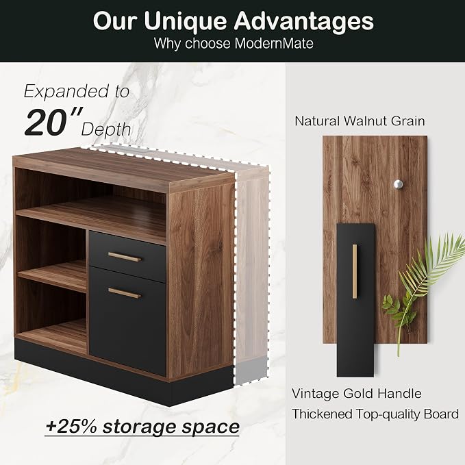 2 Drawer Lateral File Cabinet with Lock for Home Office | Filing Cabinet for A4 / Letter Documents, 31.5"W * 19.5"D * 29.5"H, Credenza w/ Built-in Power Outlet, Printer Stand