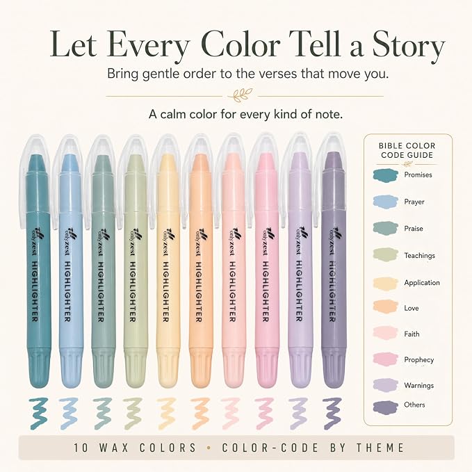 10 Pack Bible Safe Highlighters - Dusty Color, Wax Highlighters | No Bleed, Scripture Markers for Journaling, Study Accessories and School Supplies