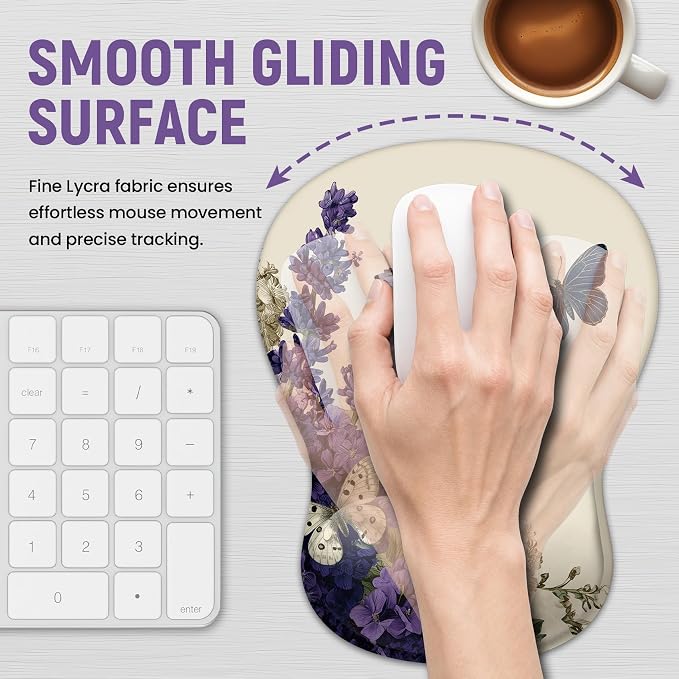 Ergonomic Mouse Pad with Wrist Rest, Gel Wrist Support, Lilac | 10.2 x 7.6 in Mouse Pad with Smooth Fabric Surface and Non-Slip Rubber Base for Office, Home, Study, and Gaming
