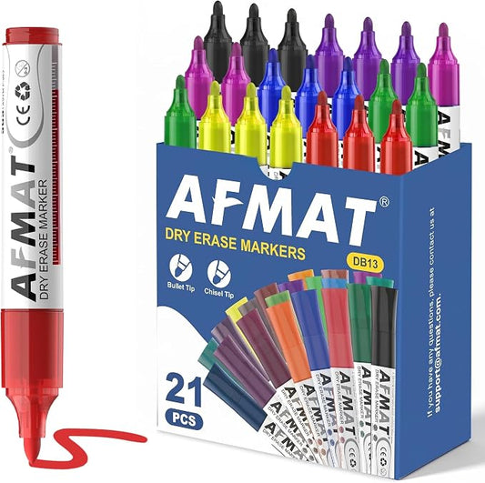 AFMAT Dry Erase Markers, 3x High Capacity, Liquid Bullet Tip Whiteboard Markers with Visible Ink Level, Low Odor Erasable Markers for Teachers, Classroom Essentials, Office Supplies[7 Colors, 21 Pack]