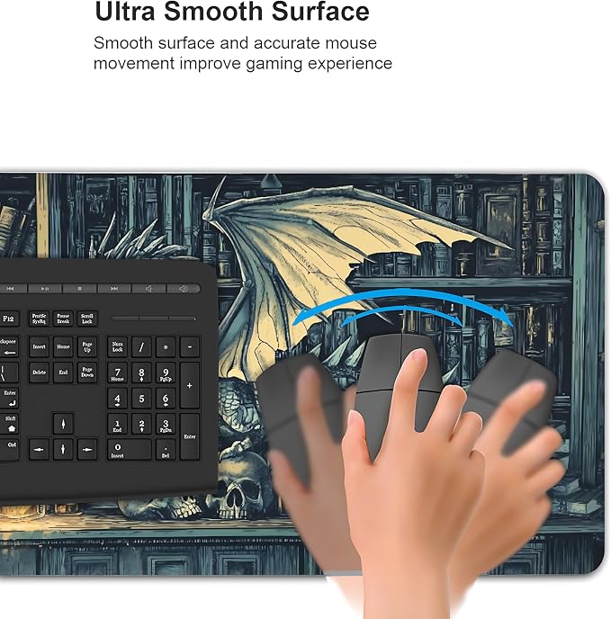 Aesthetic Dragon Gaming Mouse Pad, Deep Teal Gothic Desk Mat with Anti-Slip Base & Stitched Edges, Office Supplies & Desk Decor for Women, 35.4" x 15.7" in Home Office Essentials