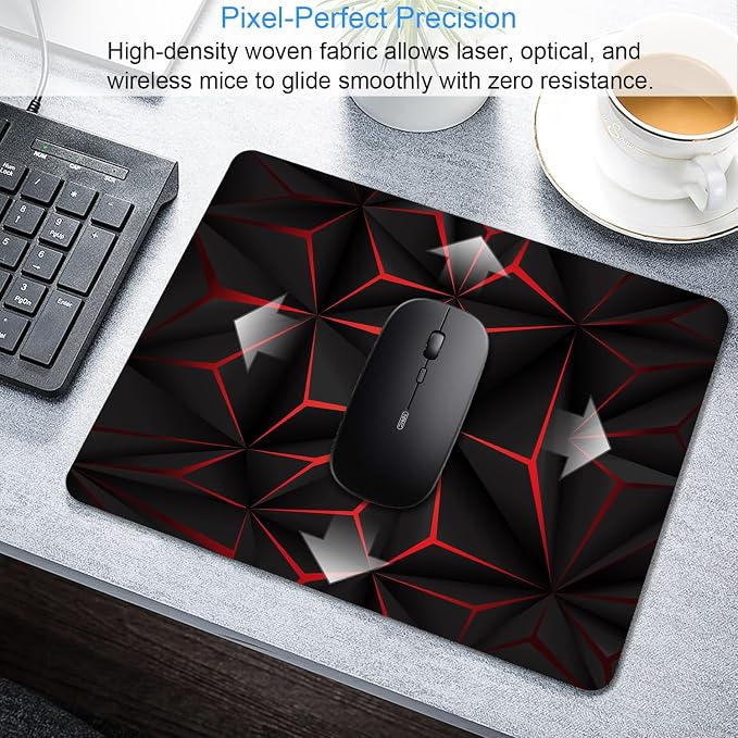 Red Abstract Geometric Mouse Pad, 9.5"x7.9" Non-Slip Computer Pad | Personalized mouse pad with 3D red geometric design. Premium smooth cloth surface, 3mm cushion & non-slip rubber base.