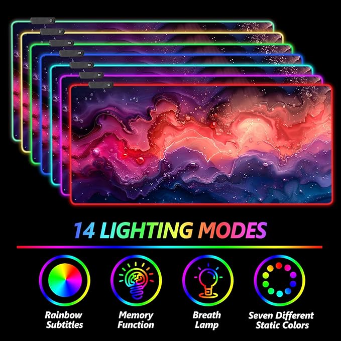 AIMSA Extra Large RGB Gaming Mouse Pad with 14 Light Modes, Extended LED Mouse Pad, Anti-Slip Rubber Base, Computer Keyboard Mousepad Mat, Abstract Purple Marble