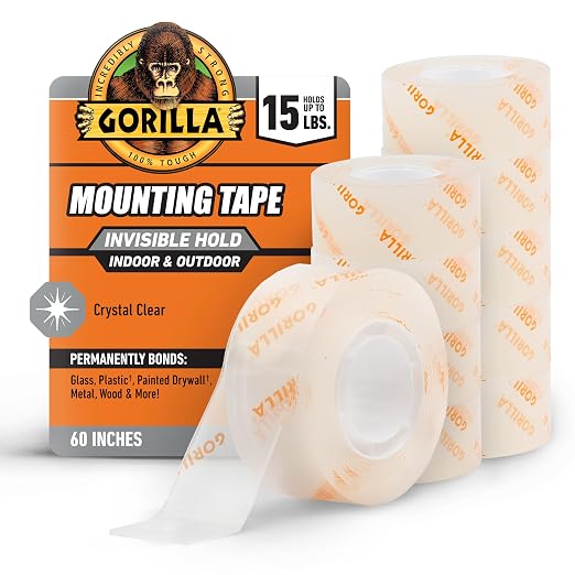 Gorilla Tough & Clear, Double Sided Mounting Tape, Weatherproof, 1" x 60", Clear, (Pack of 12)